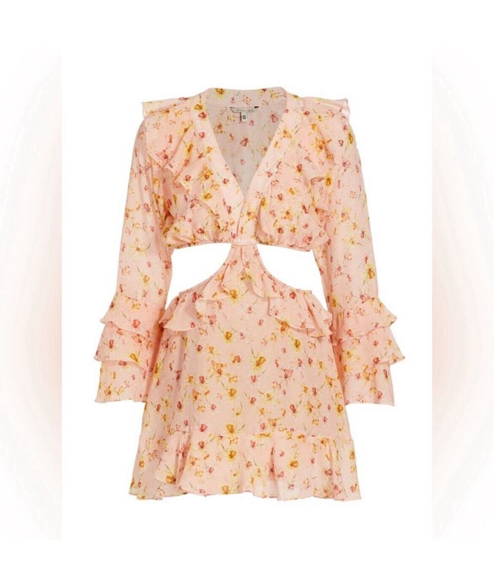 Sinesia Karol Steffany Floral Chiffon Dress Cutout Pink Small